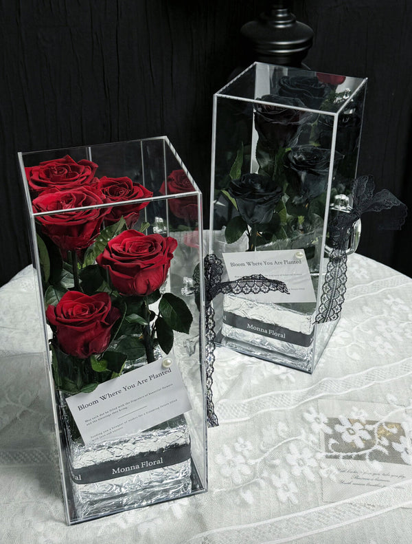 Acrylic Rose Gift Box - Black & Red