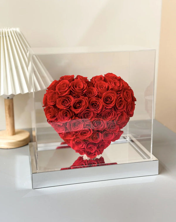 Eternal Red Rose Heart - Glass Display